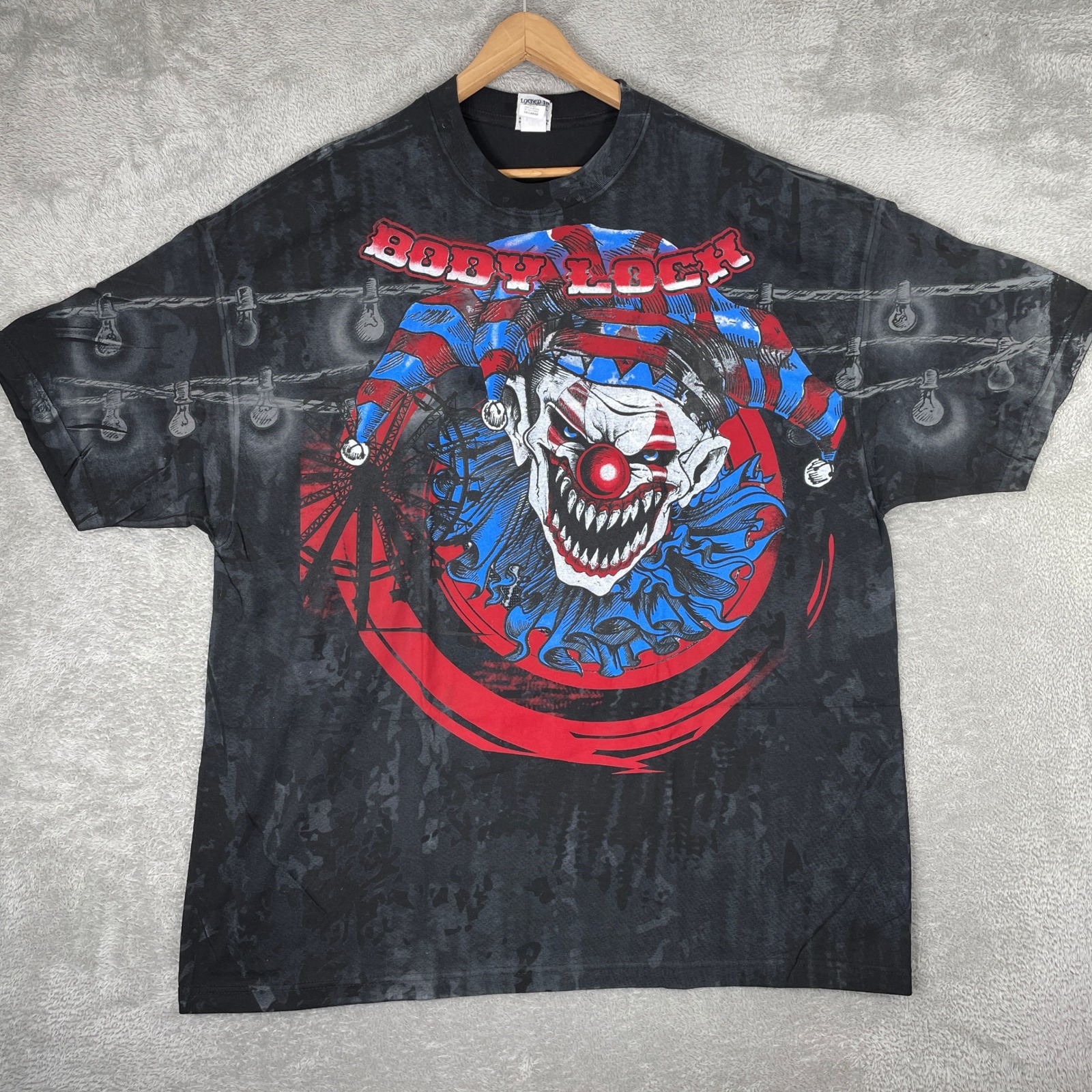 Vintage Body Lock Evil Clown Shirt Mens 3xl Black All Over Print Horror Goth Y2k
